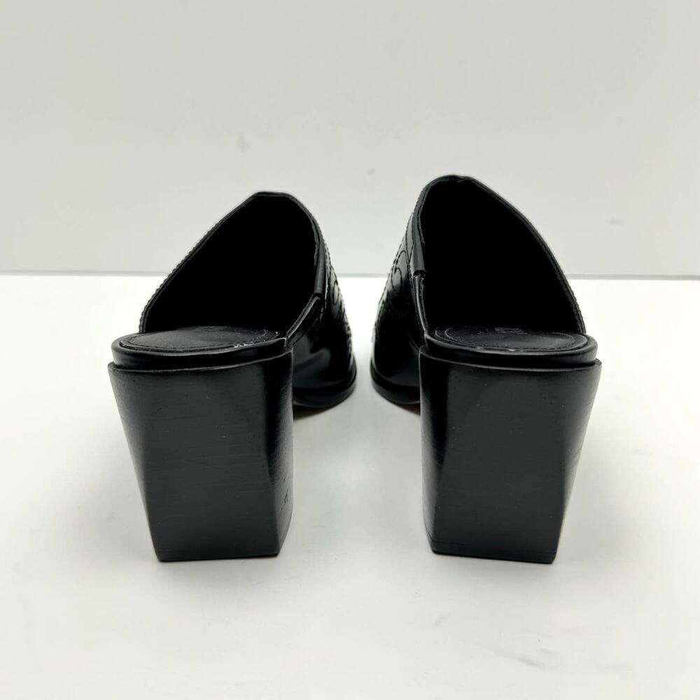 NEW Schutz Zarly Black Leather Western Stitched Slip On Heel Mules - Picture 8 of 13